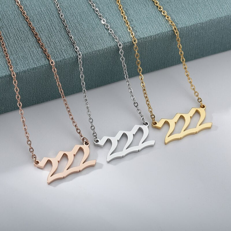 Angel Number Necklace - 111 222 333 444 555 666 777 888 999 Devil Stainless Steel Rose Gold Necklace, Trendy Angel Silver Necklace