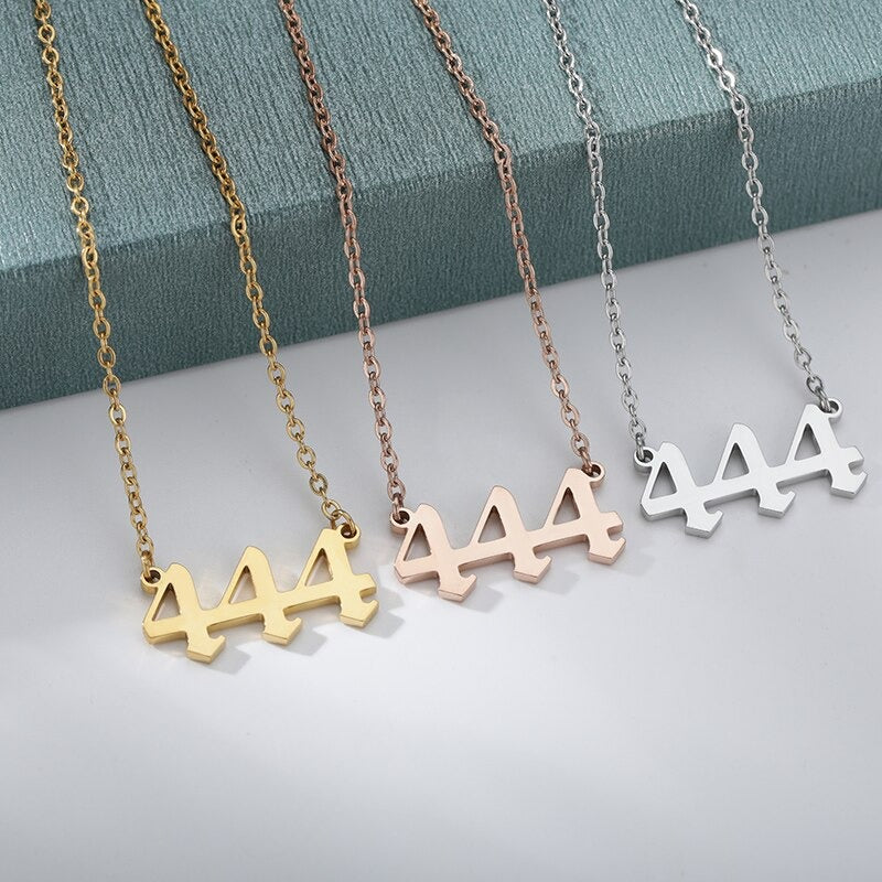 Angel Number Necklace - 111 222 333 444 555 666 777 888 999 Devil Stainless Steel Rose Gold Necklace, Trendy Angel Silver Necklace