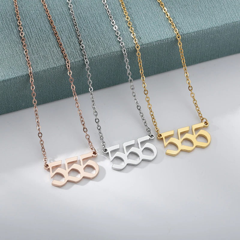 Angel Number Necklace - 111 222 333 444 555 666 777 888 999 Devil Stainless Steel Rose Gold Necklace, Trendy Angel Silver Necklace