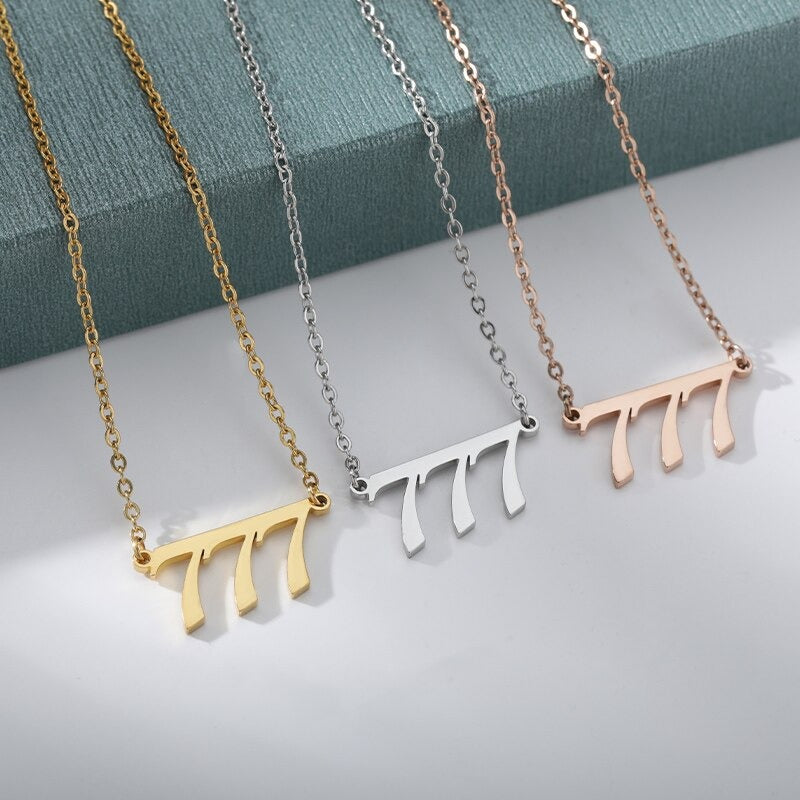 Angel Number Necklace - 111 222 333 444 555 666 777 888 999 Devil Stainless Steel Rose Gold Necklace, Trendy Angel Silver Necklace