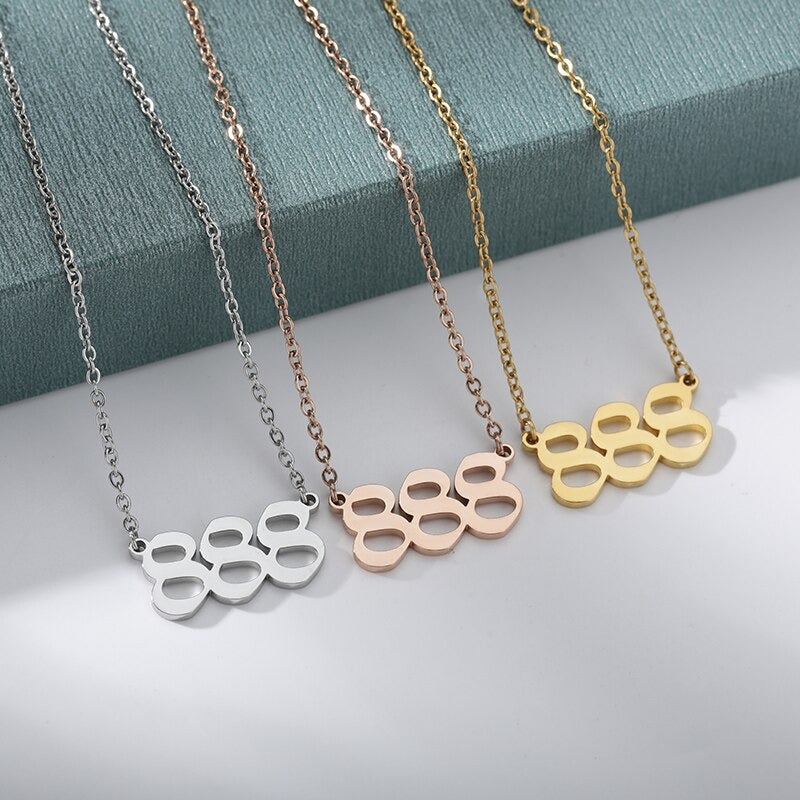 Angel Number Necklace - 111 222 333 444 555 666 777 888 999 Devil Stainless Steel Rose Gold Necklace, Trendy Angel Silver Necklace