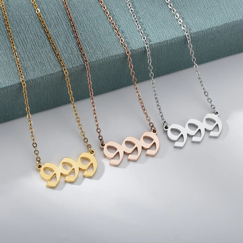 Angel Number Necklace - 111 222 333 444 555 666 777 888 999 Devil Stainless Steel Rose Gold Necklace, Trendy Angel Silver Necklace