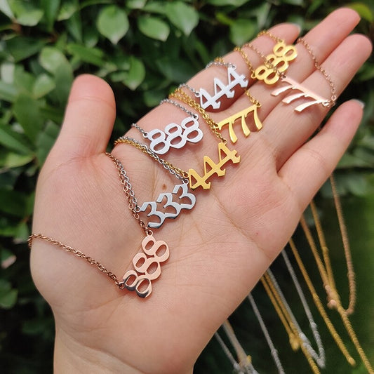 Angel Number Necklace - 111 222 333 444 555 666 777 888 999 Devil Stainless Steel Rose Gold Necklace, Trendy Angel Silver Necklace