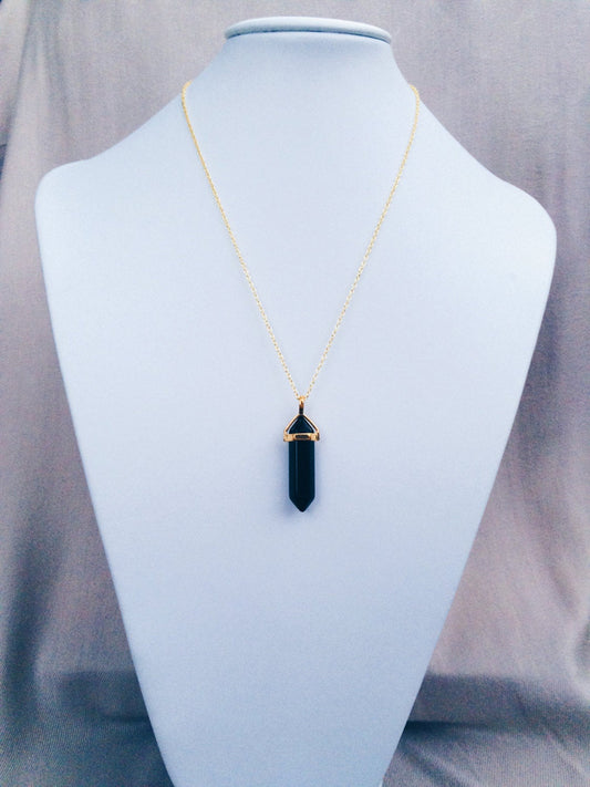 Black Obsidian Gold Onyx Healing Stone Crystal Necklace
