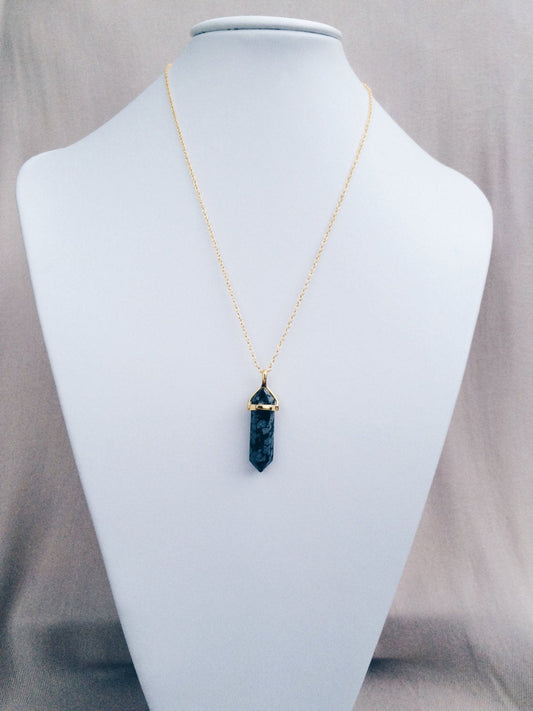 Snowflake Black Obsidian Gold Healing Stone Crystal Necklace