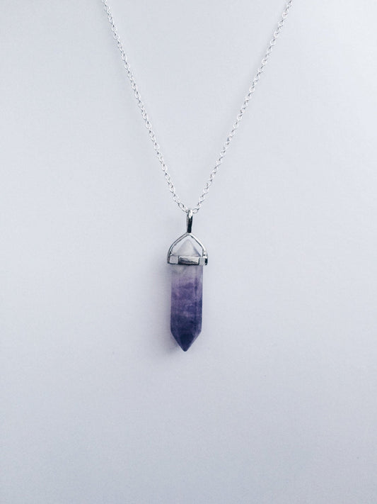 Amethyst Silver Purple Healing Stone Crystal Necklace, Amethyst Pendant Birthstone Necklace