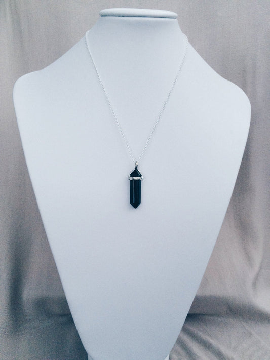 Black Obsidian Onyx Silver Healing Stone Crystal Necklace