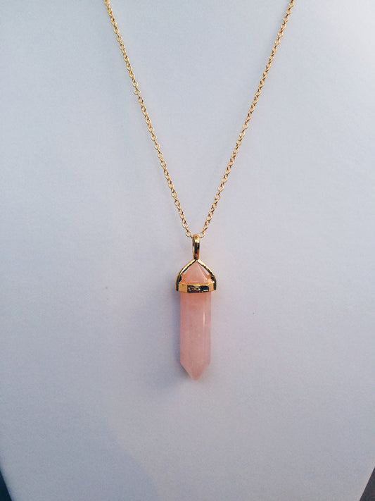 Rose Quartz Gold Pink Healing Stone Crystal Necklace