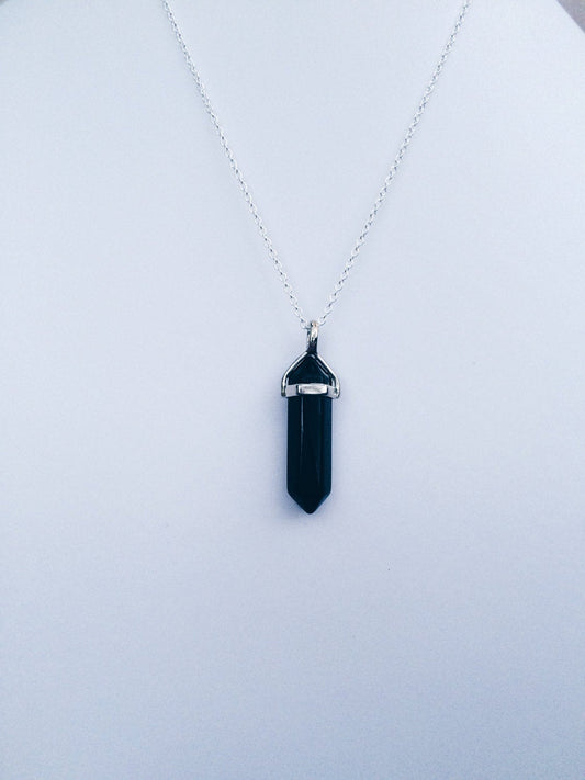 Black Obsidian Onyx Silver Healing Stone Crystal Necklace
