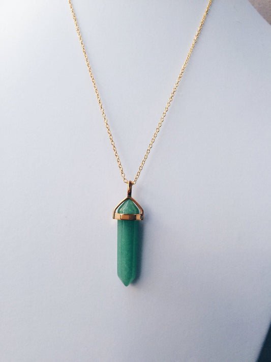 Green Fluorite Gold Healing Stone Crystal Necklace