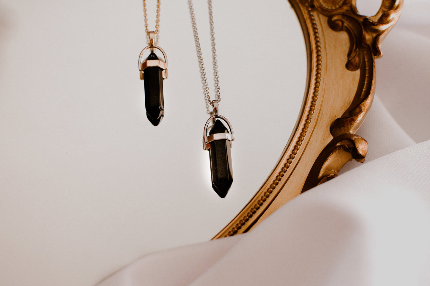 Black Obsidian Onyx Silver Healing Stone Crystal Necklace