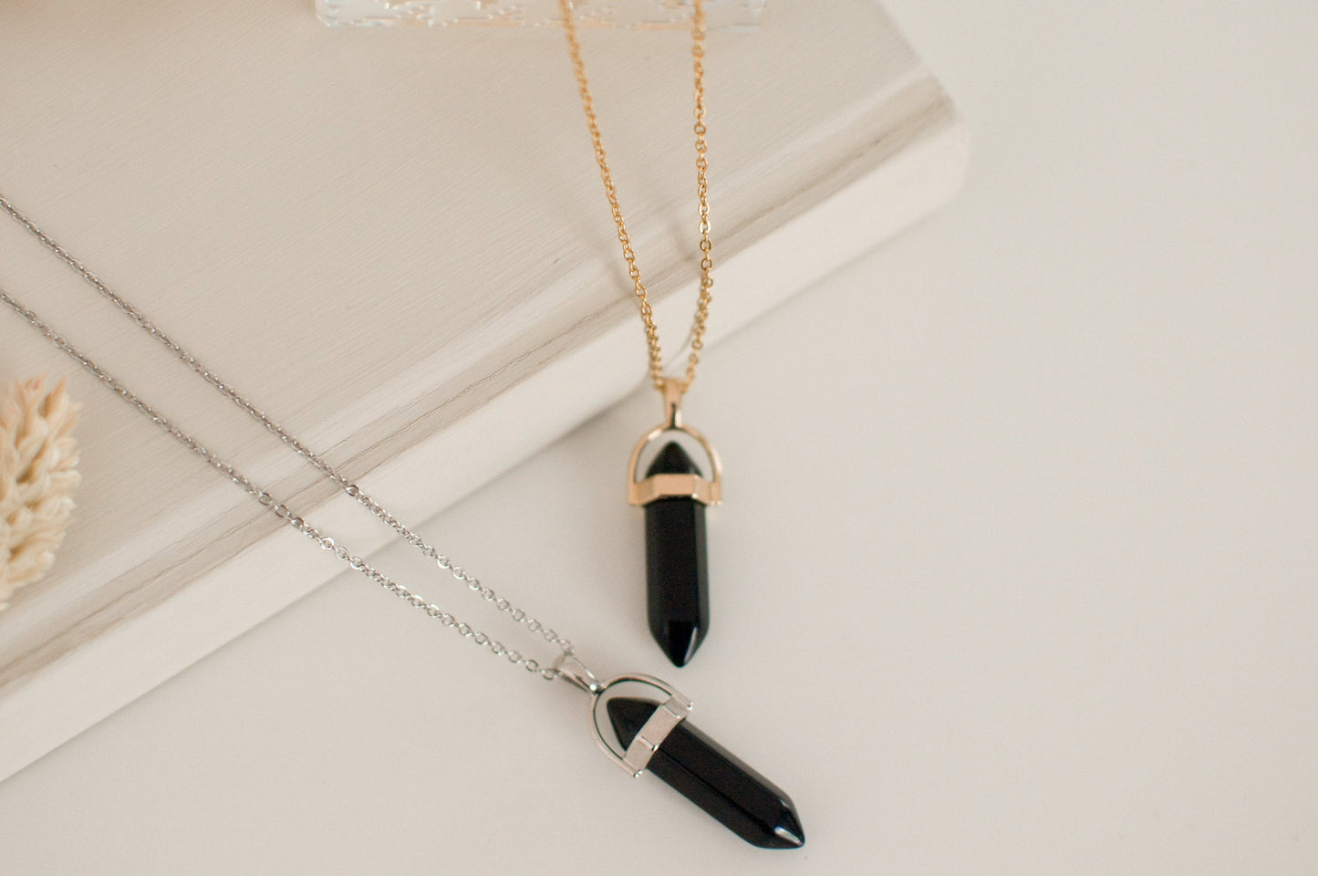 Black Obsidian Onyx Silver Healing Stone Crystal Necklace