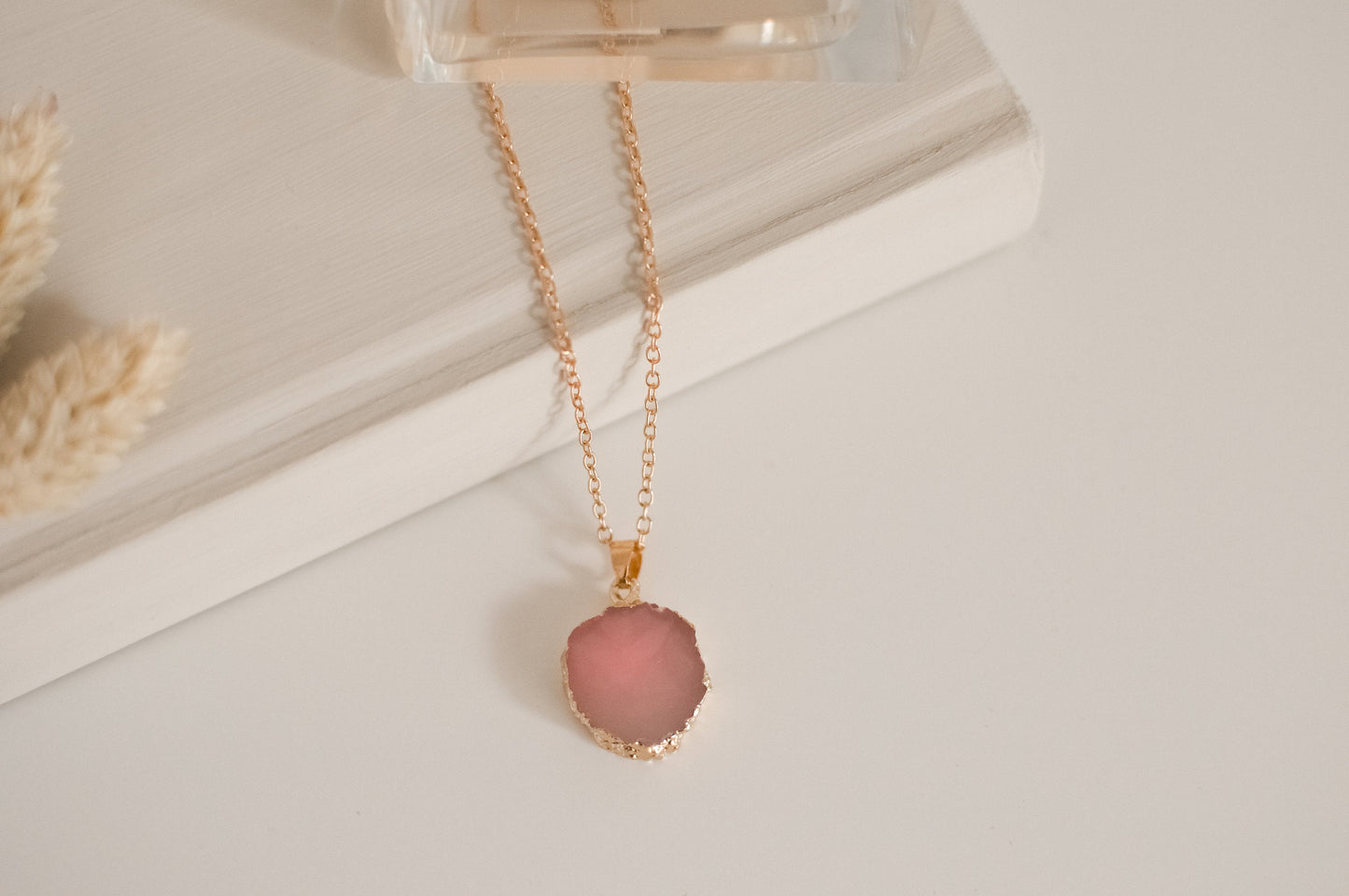 Healing Crystal Necklace, Rose Quartz Gold Pink Necklace for Women, Opal & Black Obsidian Stone, Gift for Her