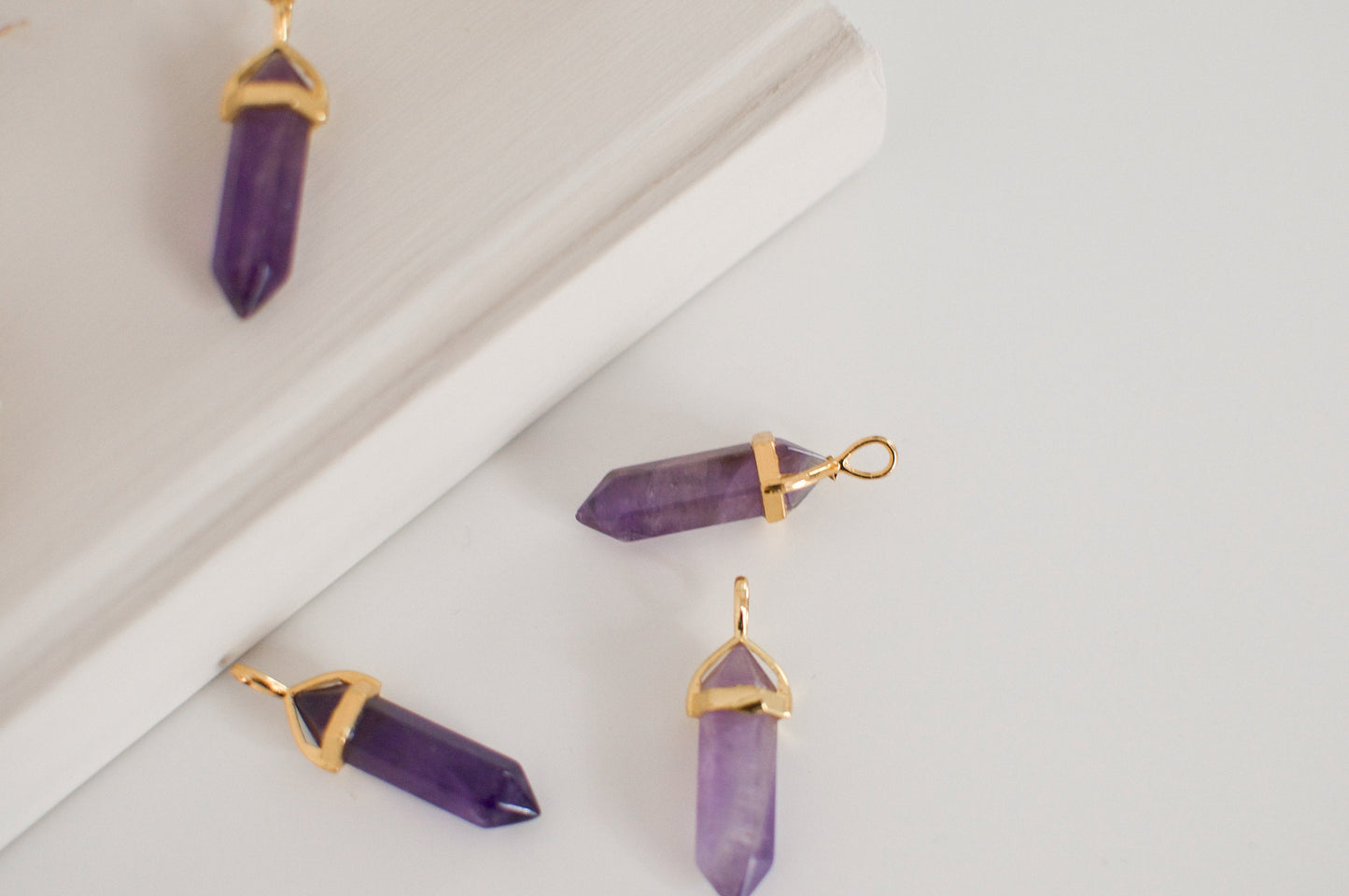 Amethyst Gold Purple Healing Stone Crystal Necklace, Amethyst Pendant Birthstone Necklace