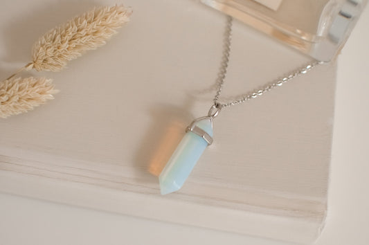 Opal Silver Healing Stone Crystal Necklace