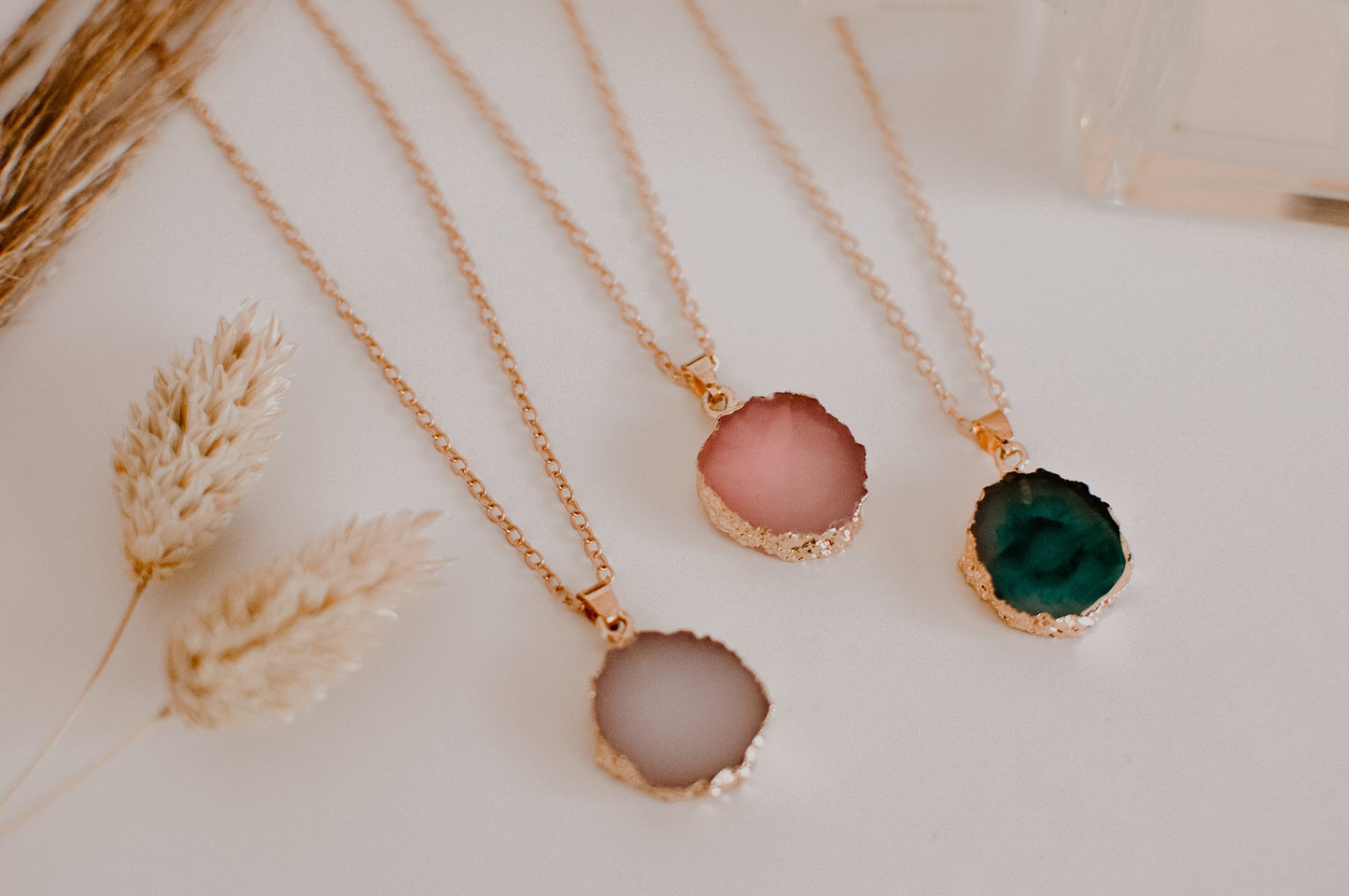 Healing Crystal Necklace, Rose Quartz Gold Pink Necklace for Women, Opal & Black Obsidian Stone, Gift for Her