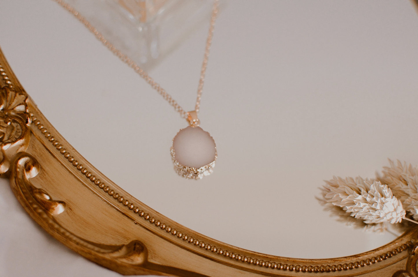 Healing Crystal Necklace, Rose Quartz Gold Pink Necklace for Women, Opal & Black Obsidian Stone, Gift for Her