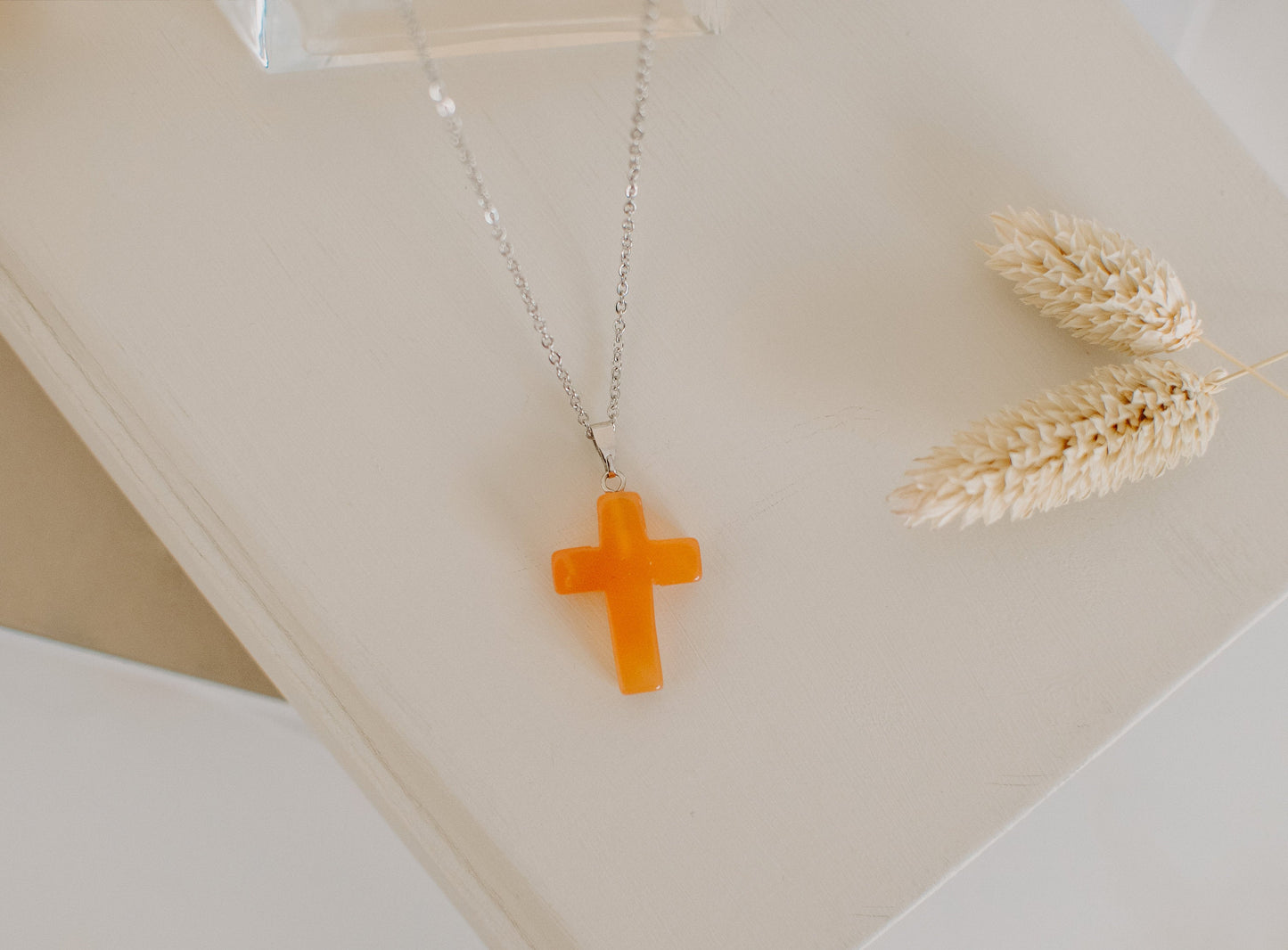 Cross Crystal Gemstone Healing Stone Necklace