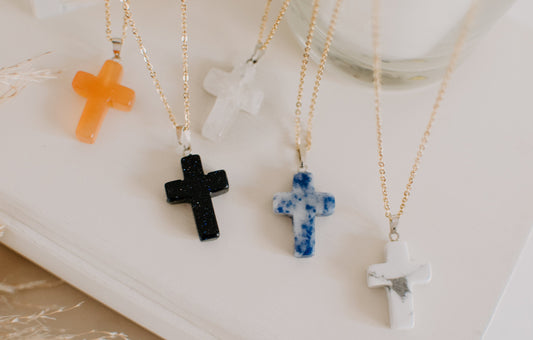 Cross Crystal Gemstone Healing Stone Necklace