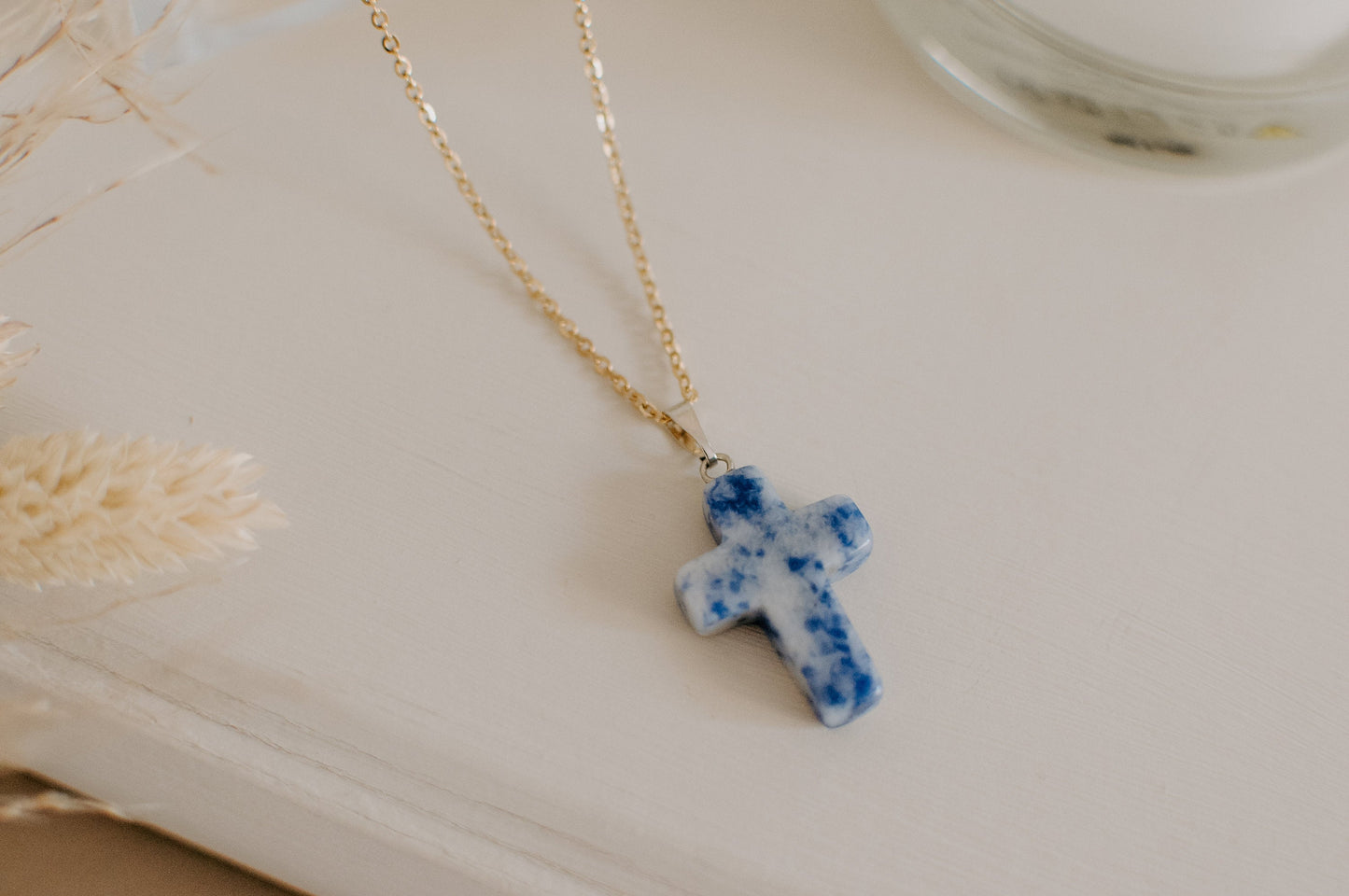 Cross Crystal Gemstone Healing Stone Necklace
