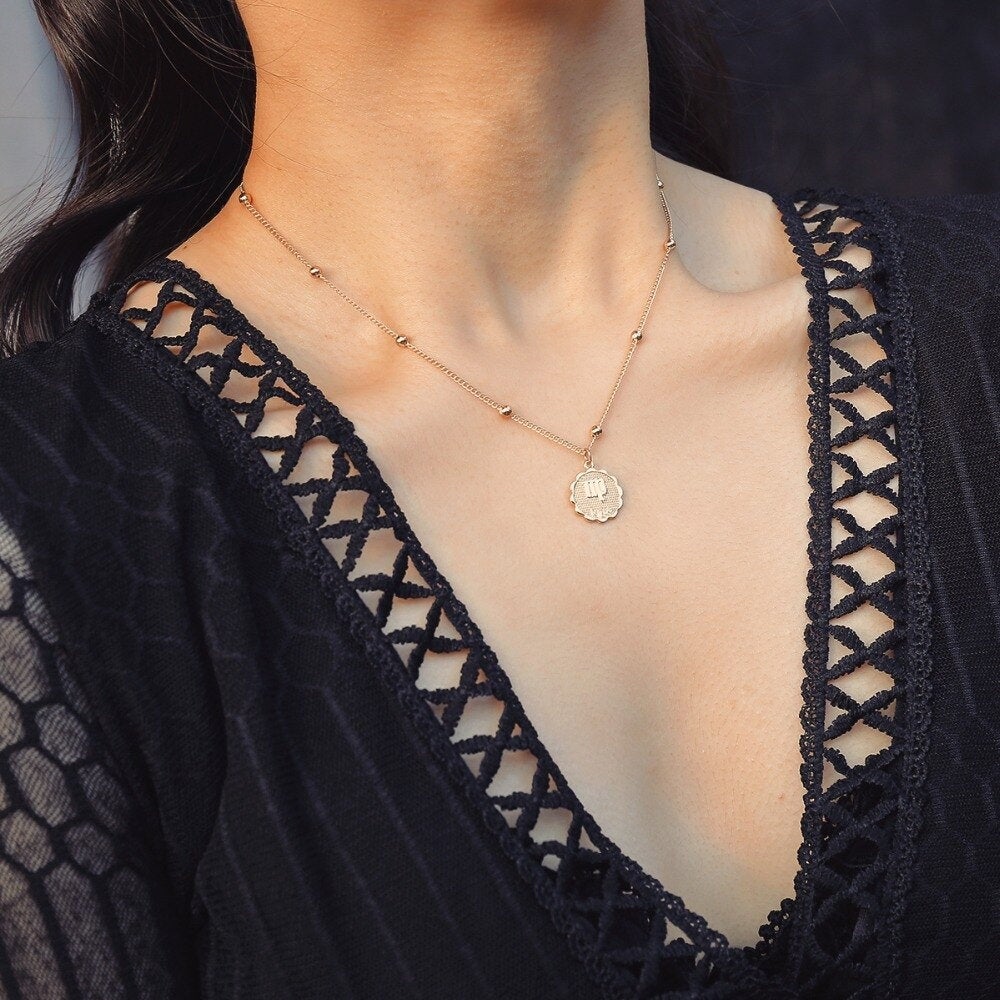 ZODIAC COIN NECKLACE, Horoscope Women Necklace, Zodiac Sign Jewelry, 12 Constellation Silver Gold Coin Pendants, Birthday Gift for Her