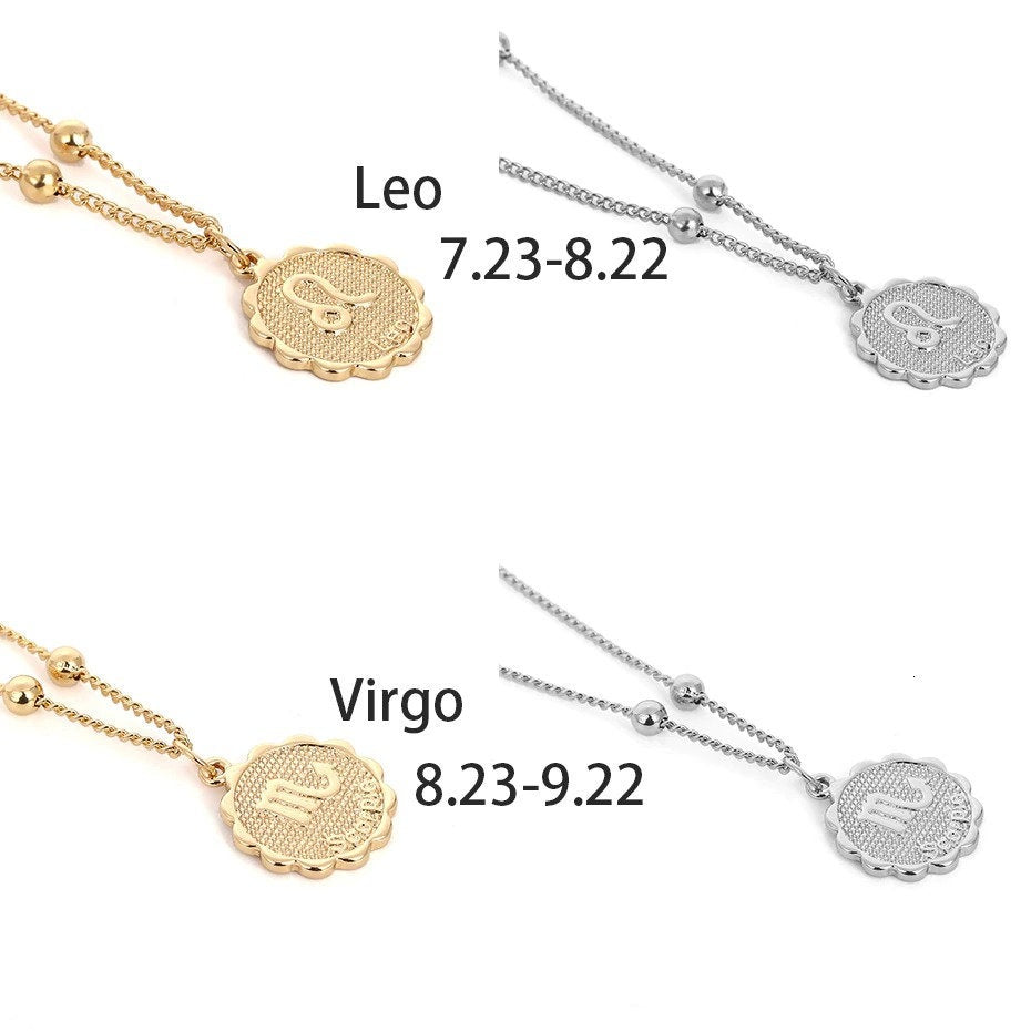 ZODIAC COIN NECKLACE, Horoscope Women Necklace, Zodiac Sign Jewelry, 12 Constellation Silver Gold Coin Pendants, Birthday Gift for Her