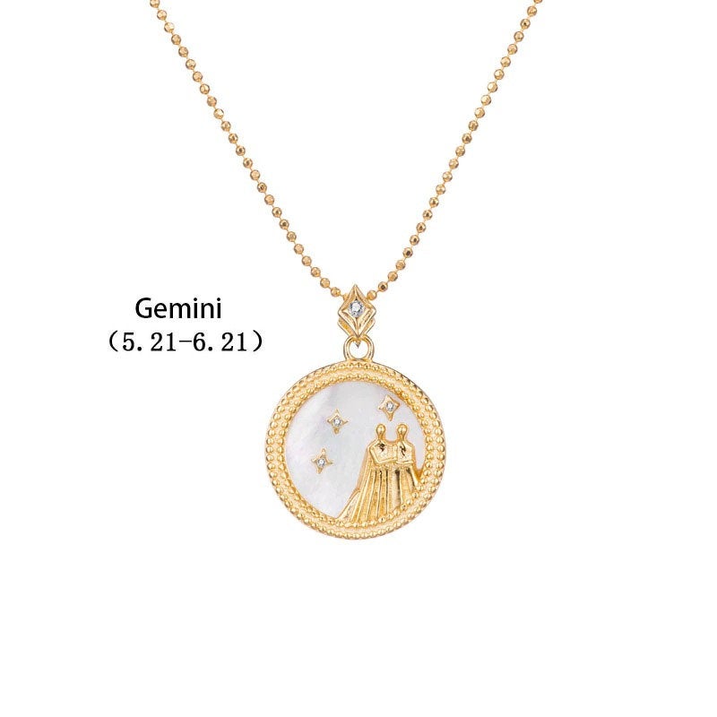 ZODIAC SIGN NECKLACE, White & Gold Horoscope Women's Necklace, Zodiac Sign Jewelry, 12 Constellation Pendants, Birthday Gift for Her