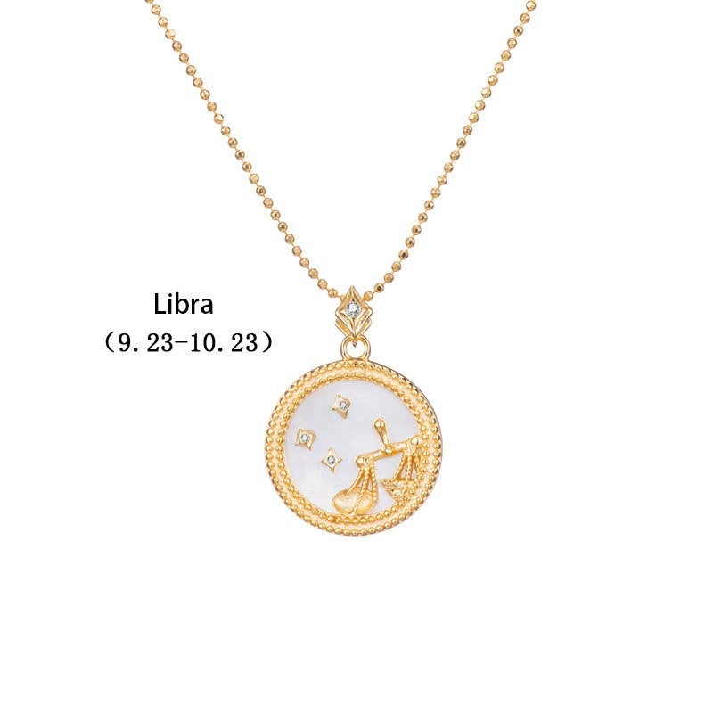 ZODIAC SIGN NECKLACE, White & Gold Horoscope Women's Necklace, Zodiac Sign Jewelry, 12 Constellation Pendants, Birthday Gift for Her