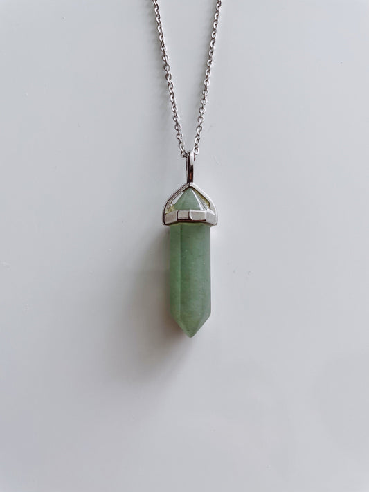 Green Fluorite Silver Healing Stone Crystal Necklace