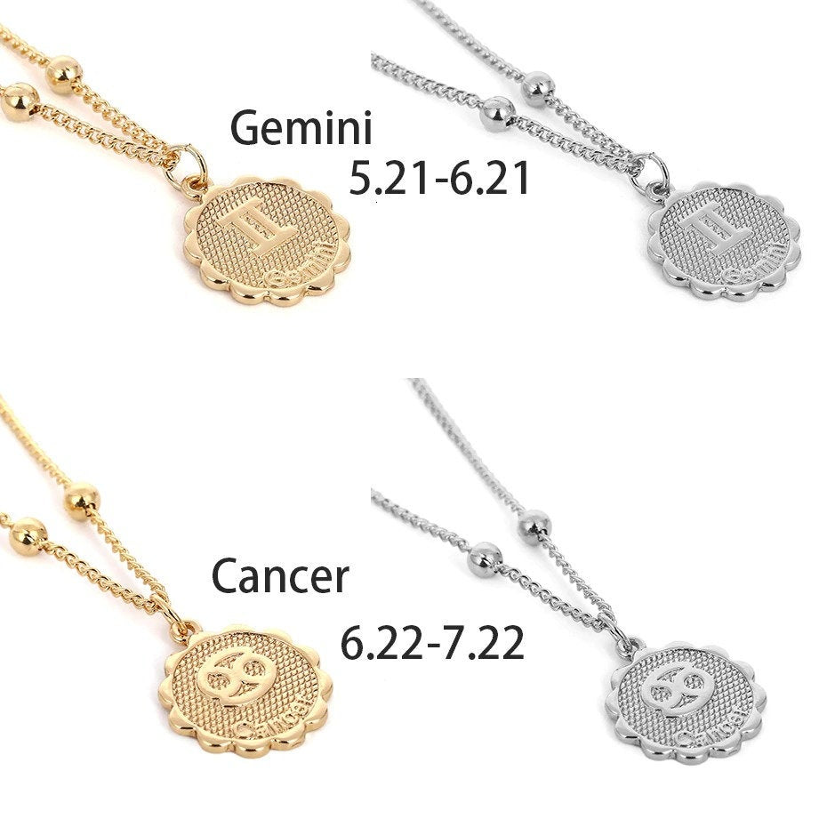 ZODIAC COIN NECKLACE, Horoscope Women Necklace, Zodiac Sign Jewelry, 12 Constellation Silver Gold Coin Pendants, Birthday Gift for Her