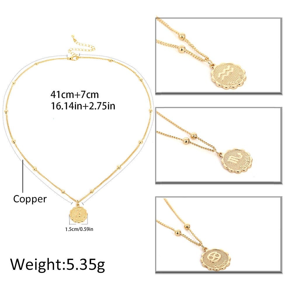 ZODIAC COIN NECKLACE, Horoscope Women Necklace, Zodiac Sign Jewelry, 12 Constellation Silver Gold Coin Pendants, Birthday Gift for Her