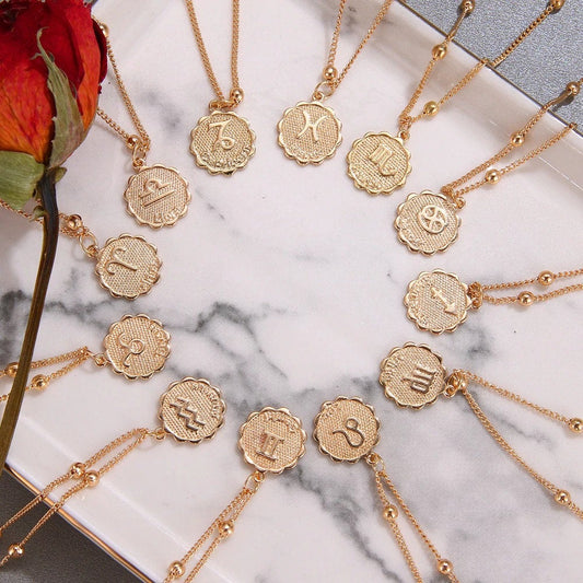ZODIAC COIN NECKLACE, Horoscope Women Necklace, Zodiac Sign Jewelry, 12 Constellation Silver Gold Coin Pendants, Birthday Gift for Her