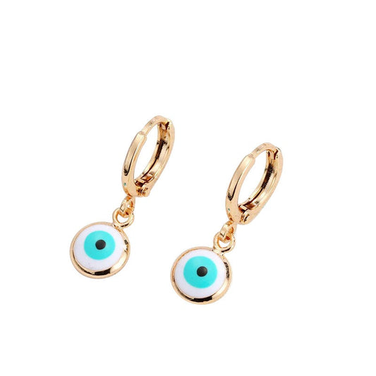 EVIL EYE EARRINGS, Protection Earrings, Round Eye Dangle Drop Earrings, Gold Hoops, Evil Jewelry for Women, Blue Earrings, Gift for Her