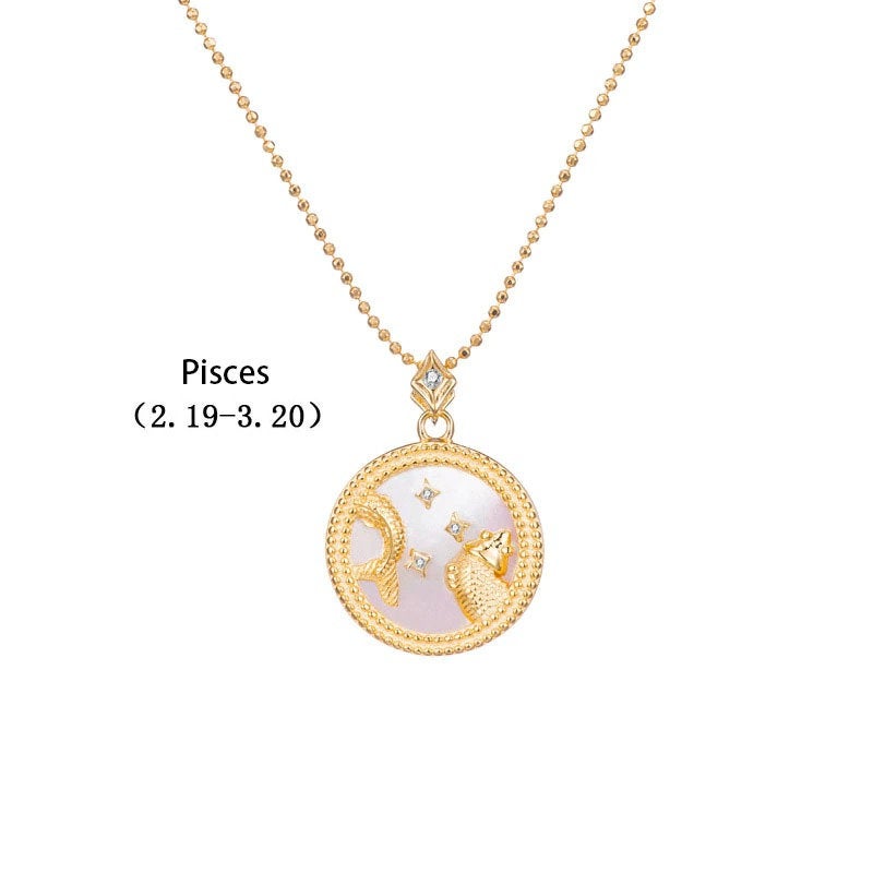 ZODIAC SIGN NECKLACE, White & Gold Horoscope Women's Necklace, Zodiac Sign Jewelry, 12 Constellation Pendants, Birthday Gift for Her