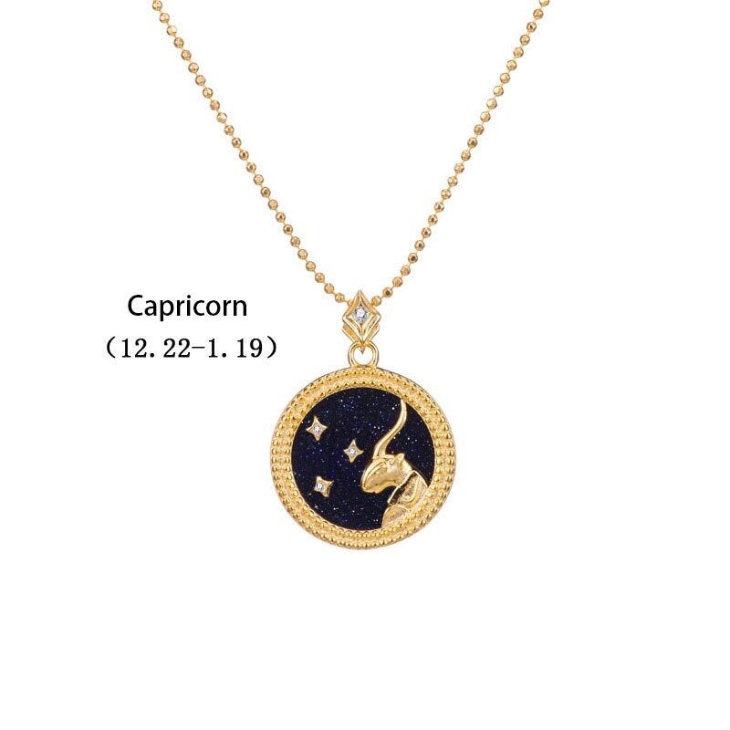 ZODIAC SIGN NECKLACE, Black & Gold Horoscope Women's Jewelry, 12 Constellation Necklace Pendants, Birthday Gift for Her