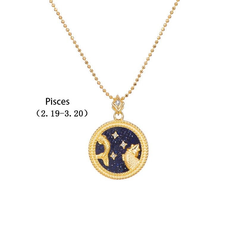 ZODIAC SIGN NECKLACE, Black & Gold Horoscope Women's Jewelry, 12 Constellation Necklace Pendants, Birthday Gift for Her