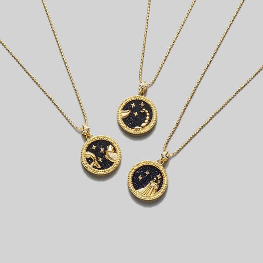ZODIAC SIGN NECKLACE, Black & Gold Horoscope Women's Jewelry, 12 Constellation Necklace Pendants, Birthday Gift for Her
