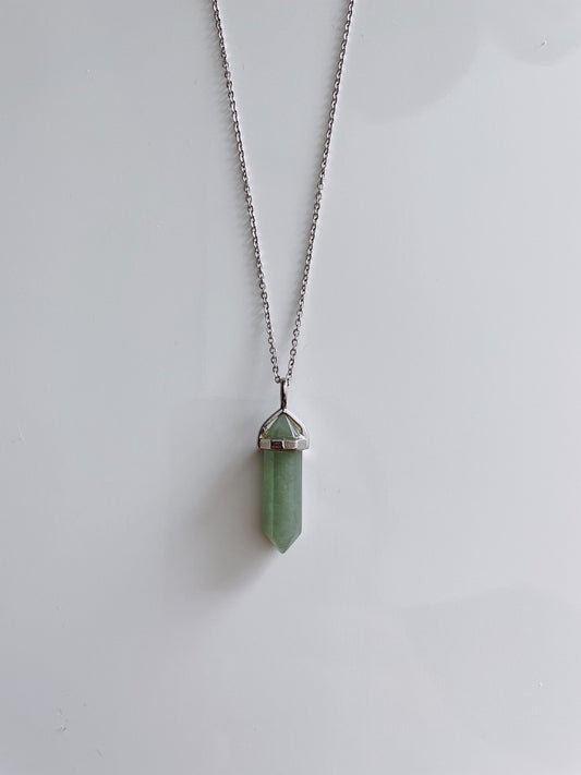 Green Fluorite Silver Healing Stone Crystal Necklace