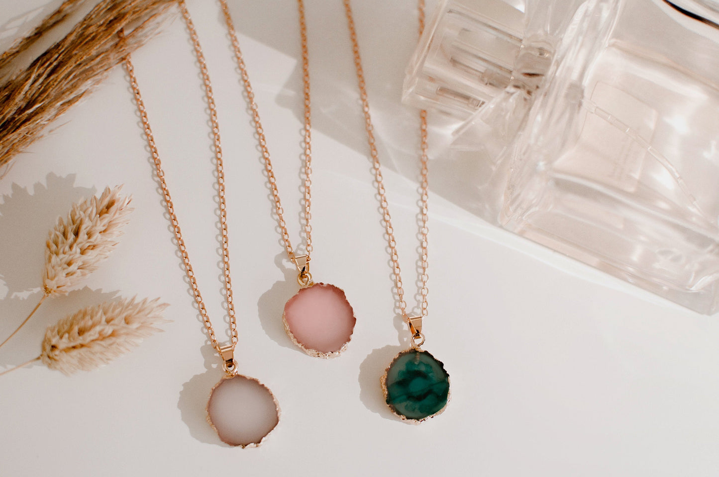 Healing Crystal Necklace, Rose Quartz Gold Pink Necklace for Women, Opal & Black Obsidian Stone, Gift for Her