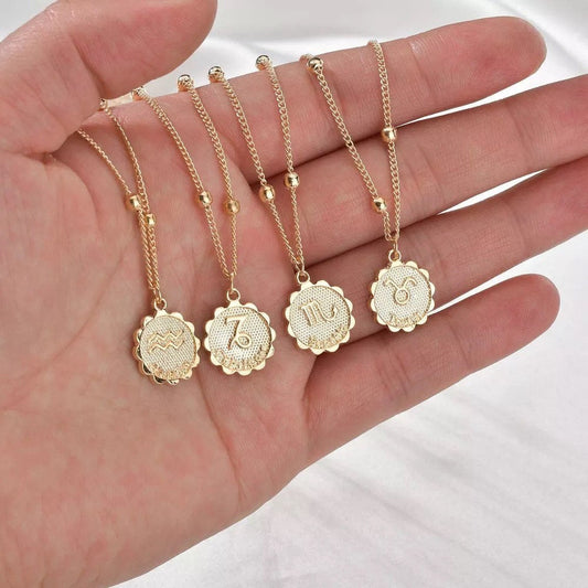 ZODIAC COIN NECKLACE, Horoscope Women Necklace, Zodiac Sign Jewelry, 12 Constellation Silver Gold Coin Pendants, Birthday Gift for Her