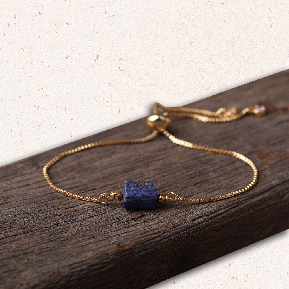 Lapis Adjustable Gold Bracelet, Lapis Lazuli Healing Crystal Stone Jewelry, September Birthstone Gemstone