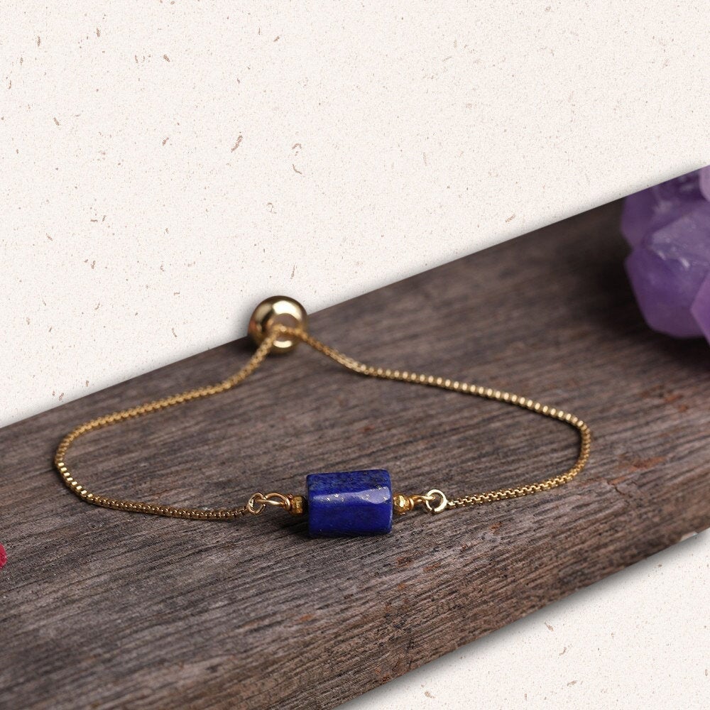 Lapis Adjustable Gold Bracelet, Lapis Lazuli Healing Crystal Stone Jewelry, September Birthstone Gemstone