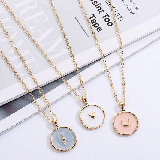 Cute Moon Necklace, Heart Necklace, Star Necklace, Tiny Moon Gold Necklace, Half Moon Gold Necklace