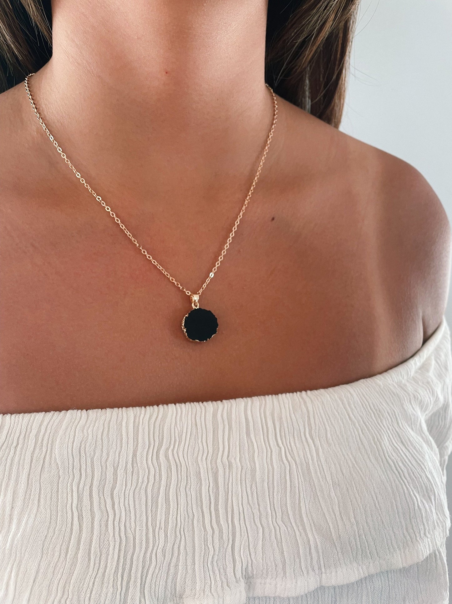 Healing Crystal Necklace, Rose Quartz Gold Pink Necklace for Women, Opal & Black Obsidian Stone, Gift for Her