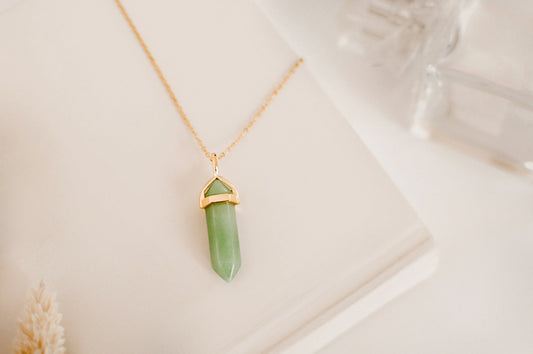 Green Fluorite Gold Healing Stone Crystal Necklace