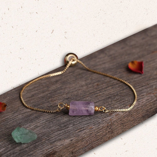 Amethyst Adjustable Gold Bracelet, Healing Crystal for Anxiety & Stress Relief, February Birthstone Jewelry