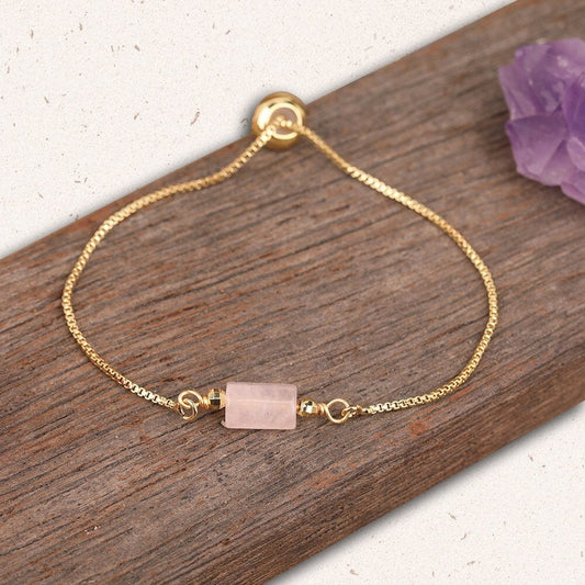 Rose Quartz Adjustable Gold Bracelet, January Birthstone Pink Bracelet