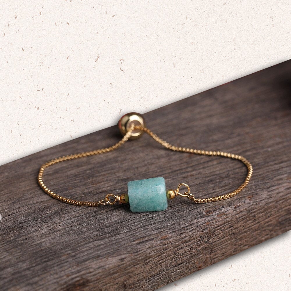 Green Amazonite Adjustable Gold Bracelet, May Gemstone Jewelry, Pisces Birthstone Bracelet