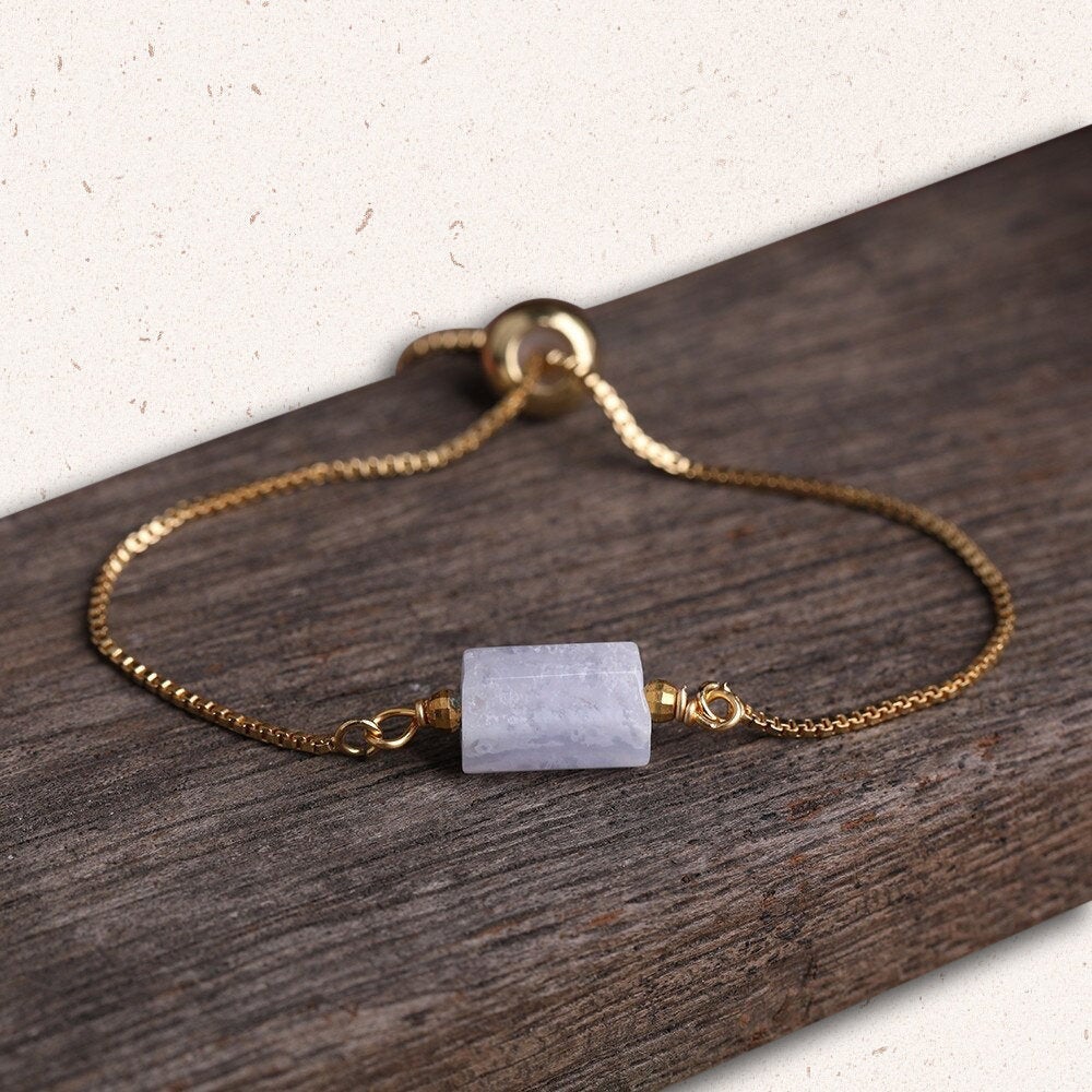 Chalcedony Gold Bracelet, Negative Energy Protection, Sagittarius Purple Chalcedony Birthstone Gemstone Jewelry
