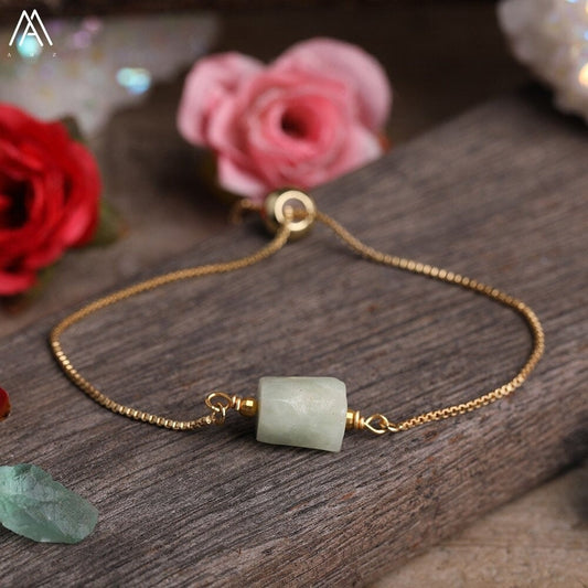 Jade Adjustable Gold Bracelet, March Gemstone Jewelry, March Birthstone Bracelet